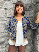 Elena Paisley Printed Bomber - Navy