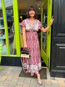 Imogen Paisley Print Dress - Red & Pink