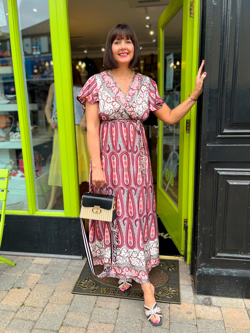 Imogen Paisley Print Dress - Red & Pink