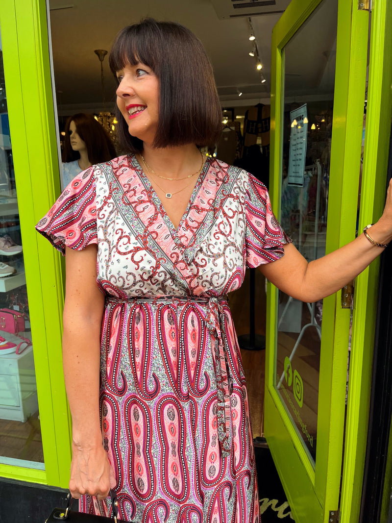Imogen Paisley Print Dress - Red & Pink