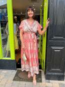 Imogen Paisley Print Dress - Green, Peach & Pink