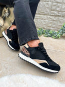 XTI Black & Leopard Trainers 144161
