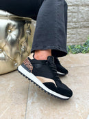 XTI Black & Leopard Trainers 144161