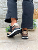 XTI Black & Leopard Trainers 144161
