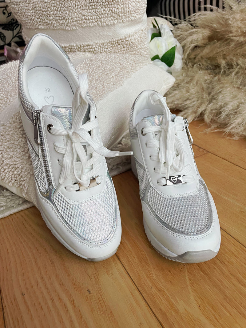 Marco Tozzi White/Silver Wedge Trainer 2 23743-42 197