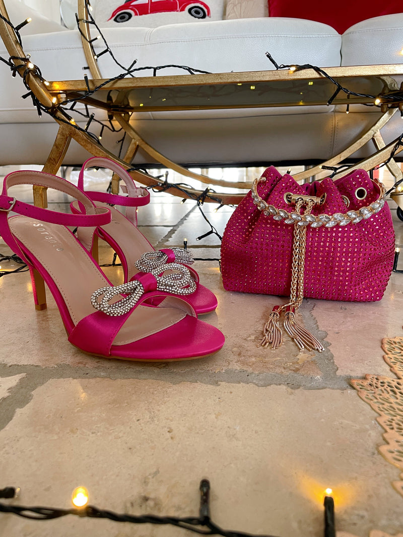 Gabby Diamanté Bag With Crystal-Embellished Metal Handle - Raspberry Pink