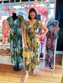 Magic Leaf Print Maxi Dress - Gold, Yellow & Black