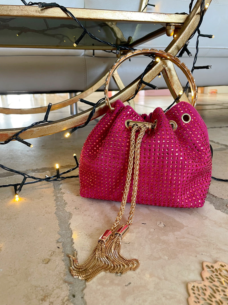 Gabby Diamanté Bag With Crystal-Embellished Metal Handle - Raspberry Pink