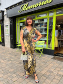 Magic Leaf Print Maxi Dress - Gold, Yellow & Black