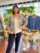 Elena Leaf Printed Bomber Jacket - White & Black