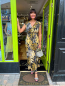 Magic Leaf Print Maxi Dress - Gold, Yellow & Black