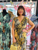 Magic Leaf Print Maxi Dress - Gold, Yellow & Black
