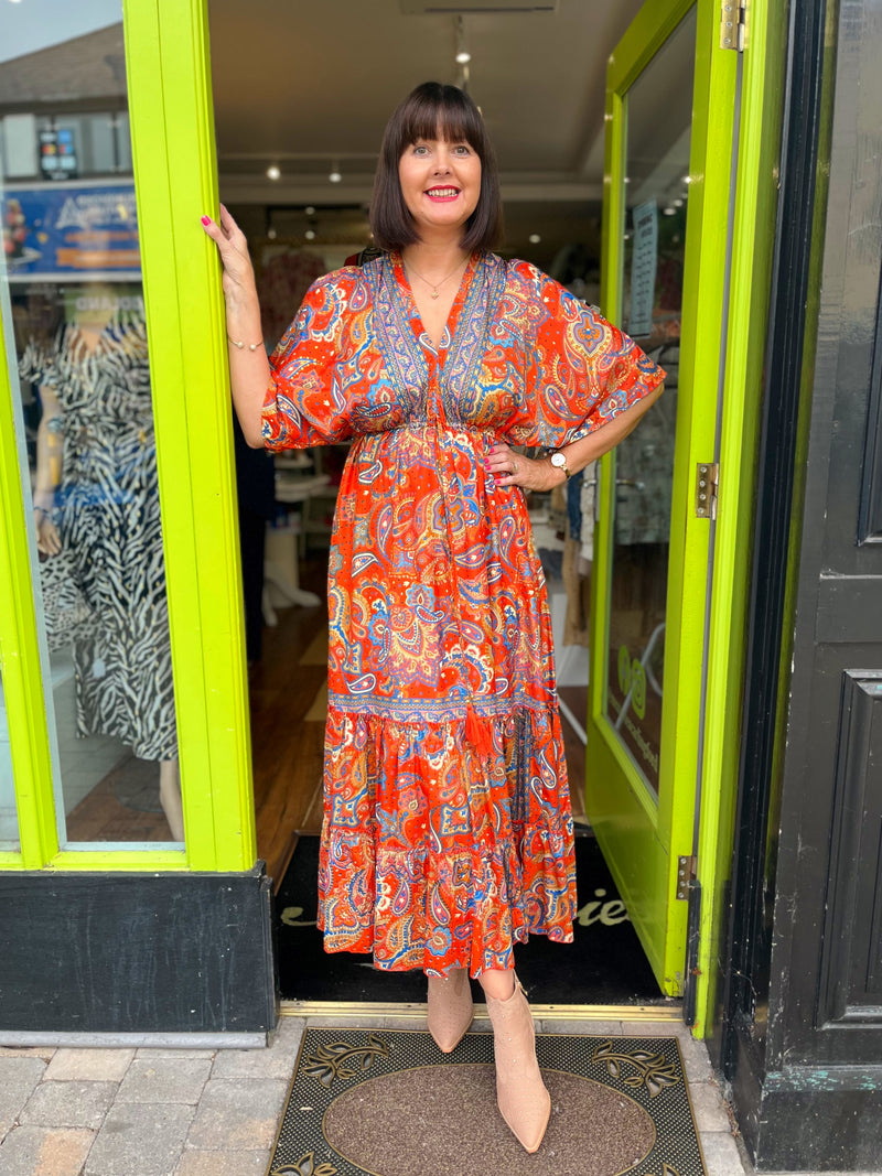 Autumn Paisley Boho Dress - Orange