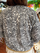 Elena Leaf Printed Bomber Jacket - White & Black