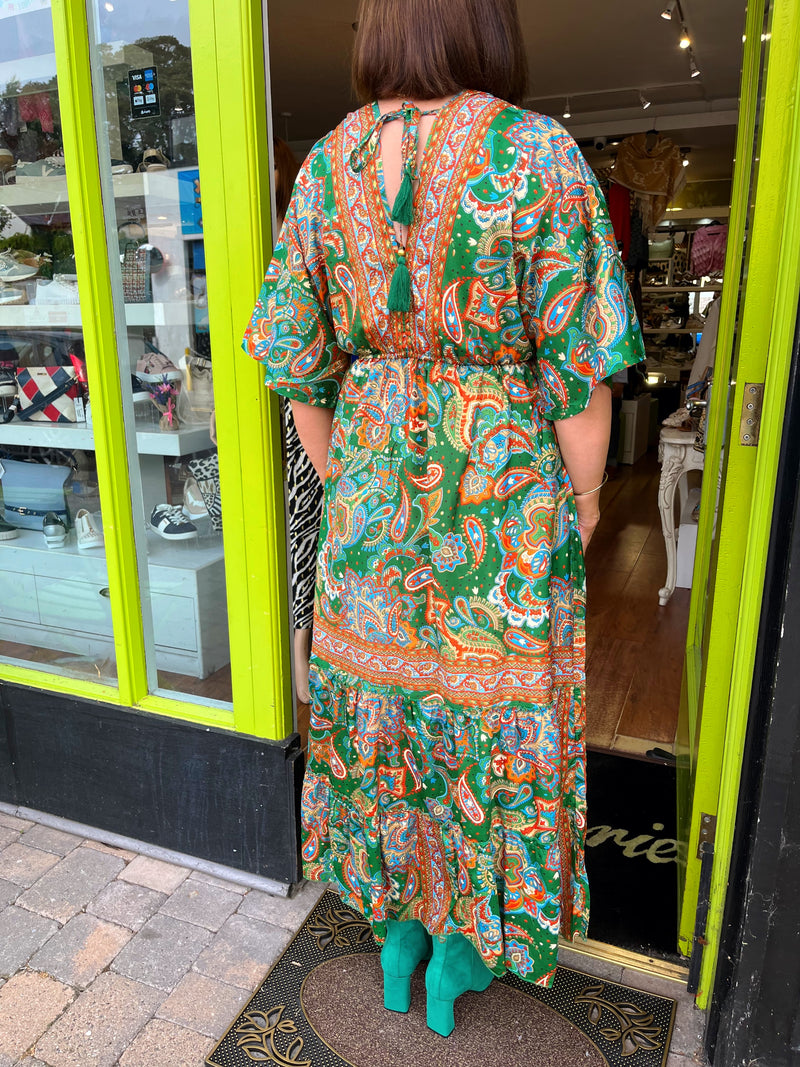 Autumn Paisley Boho Dress - Green
