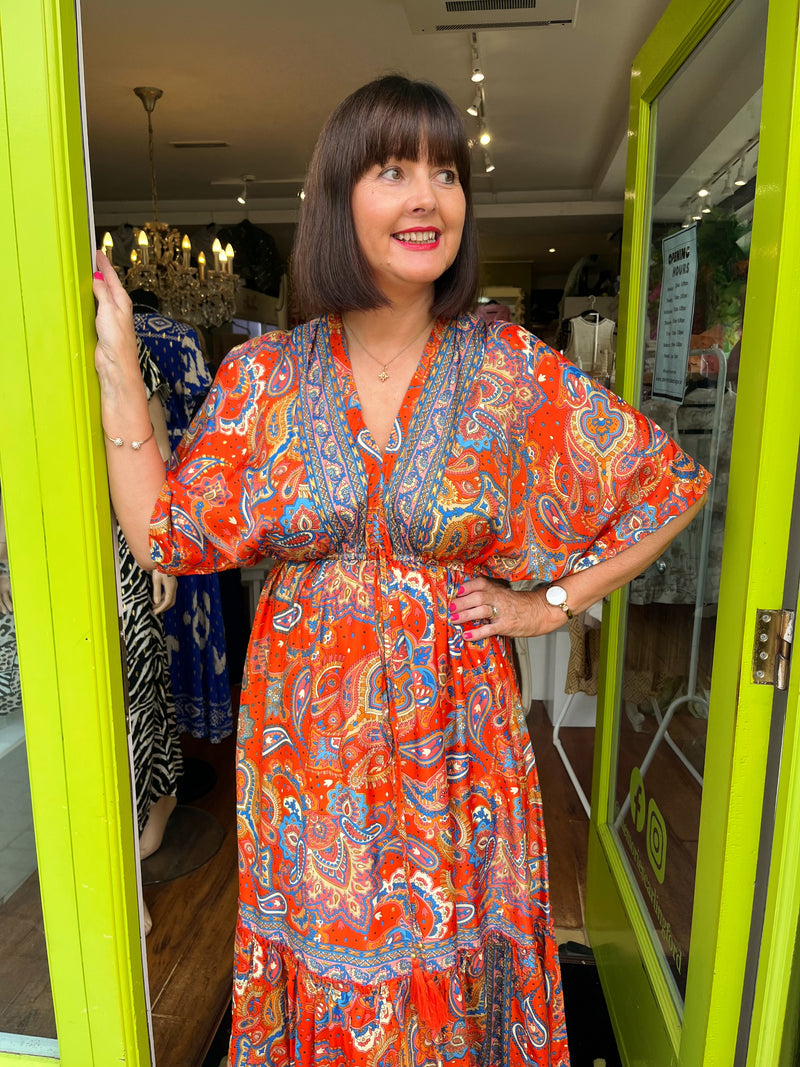 Autumn Paisley Boho Dress - Orange