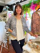 Elena Leaf Printed Bomber Jacket - White & Black