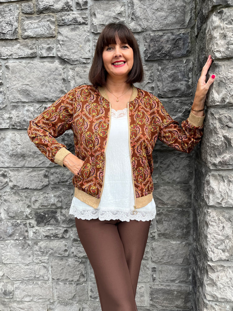 Elena Paisley Printed Bomber Jacket - Brown