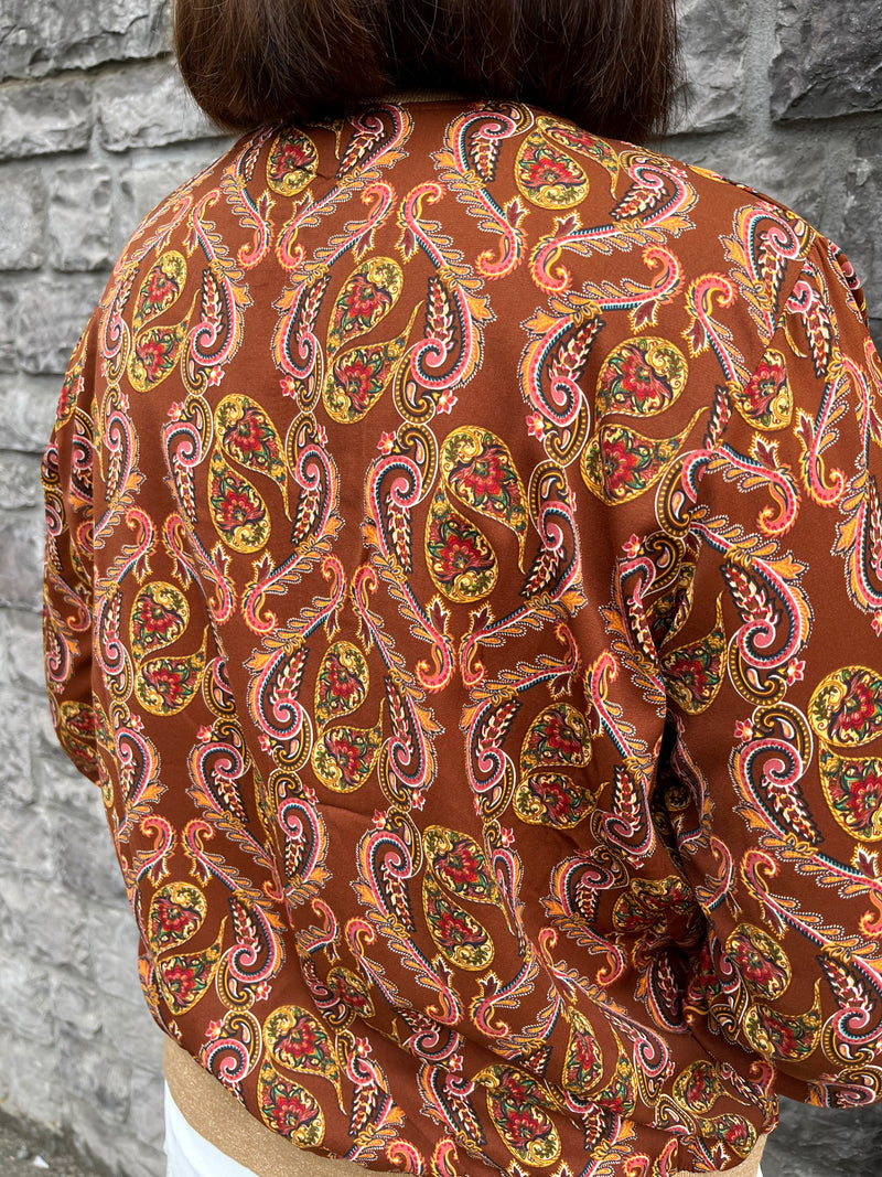 Elena Paisley Printed Bomber Jacket - Brown