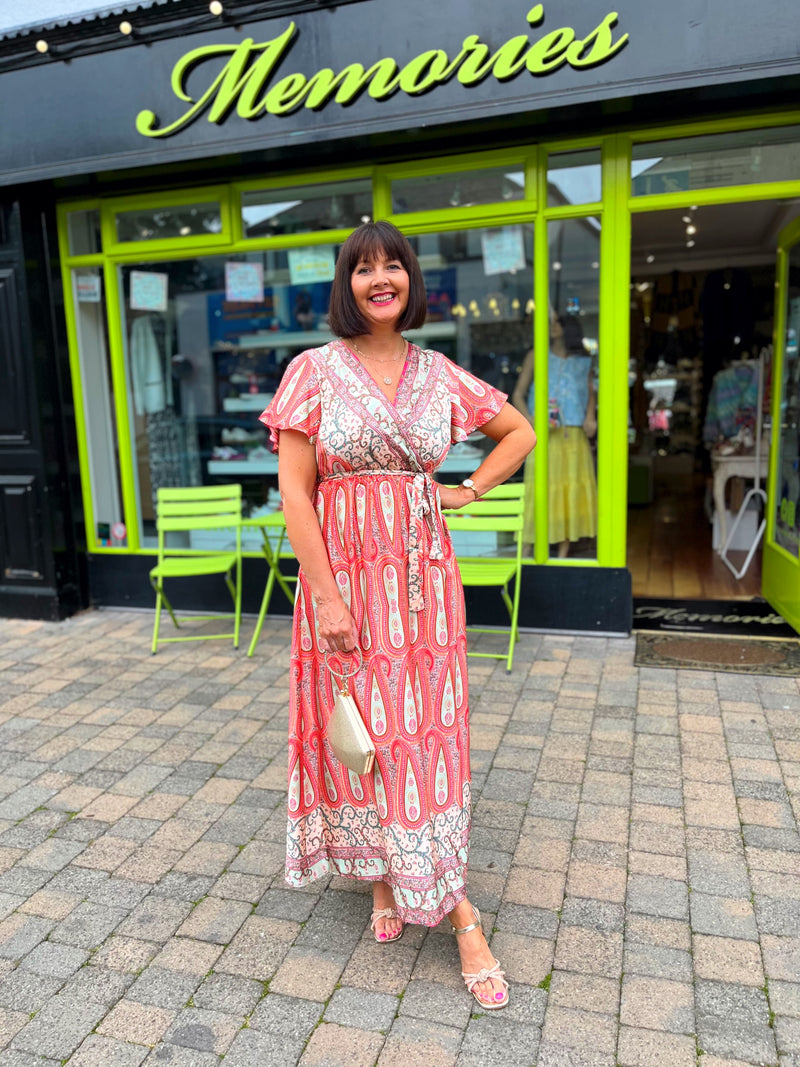 Imogen Paisley Print Dress - Green, Peach & Pink