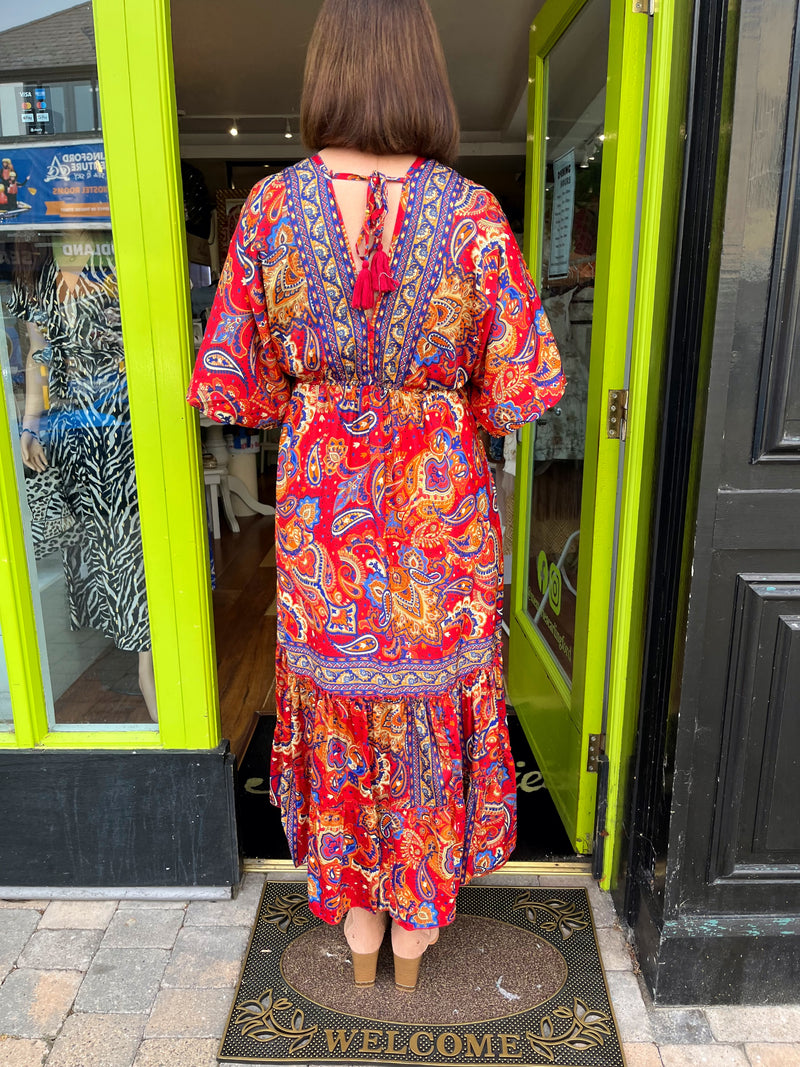 Autumn Paisley Boho Dress - Red