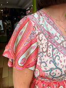 Imogen Paisley Print Dress - Green, Peach & Pink