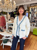 Lisa Cardi - Cream With Denim Trim