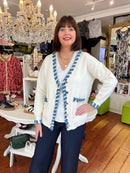 Lisa Cardi - Cream With Denim Trim