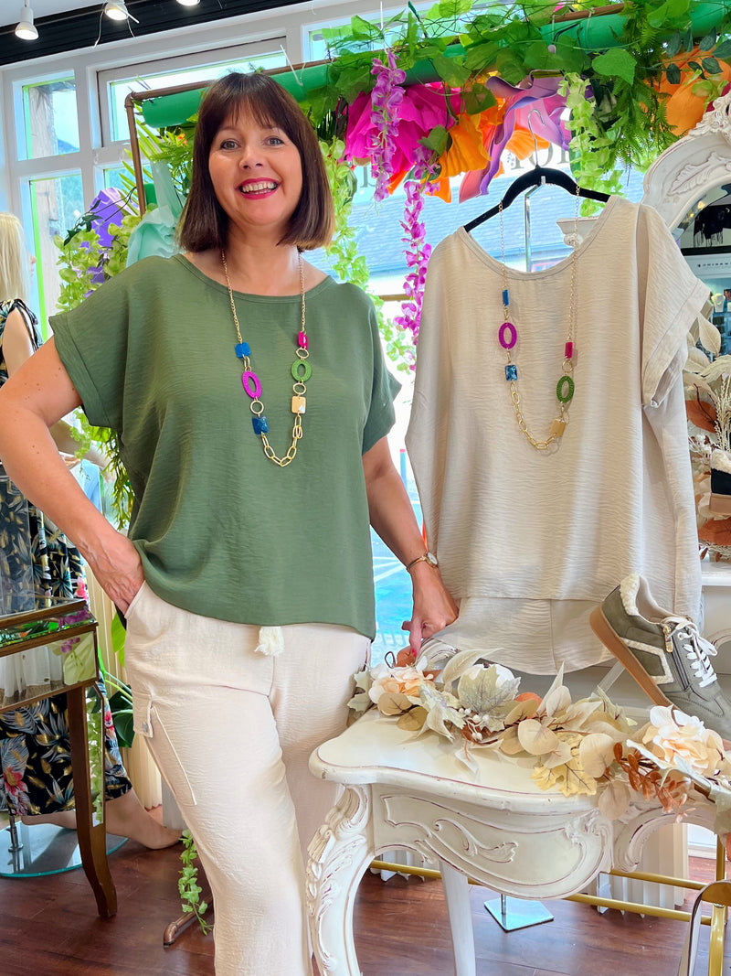 Issa Oversized Top With Necklace - Khaki