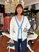 Lisa Cardi - Cream With Denim Trim