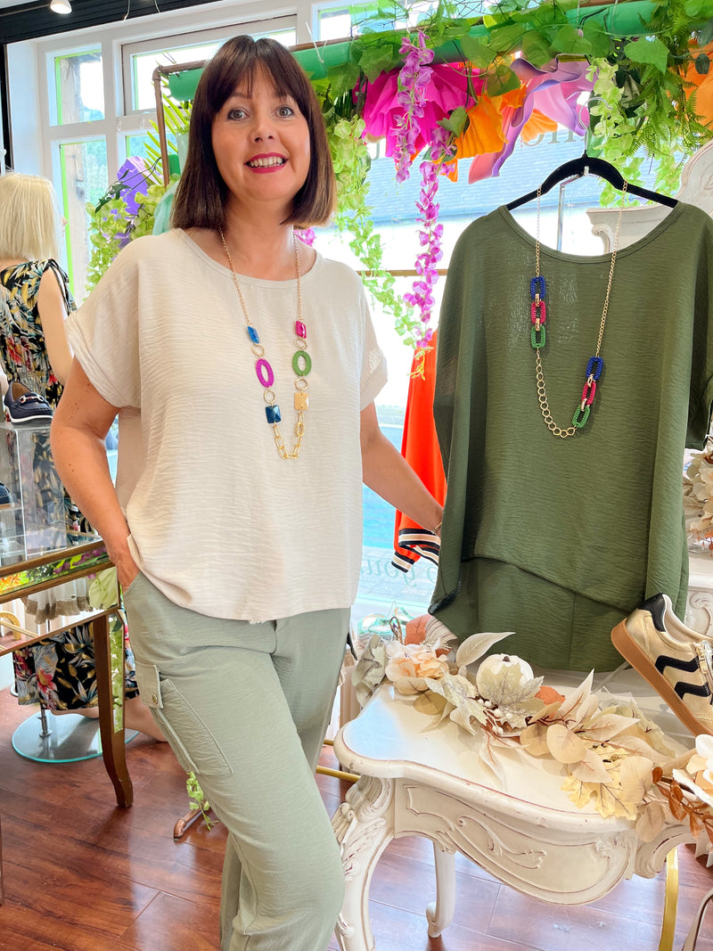 Issa Oversized Top With Necklace - Beige