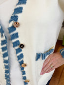 Lisa Cardi - Cream With Denim Trim