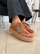 Drilleys "Ninty" Chamoise Trainers - Rust & Leopard Print