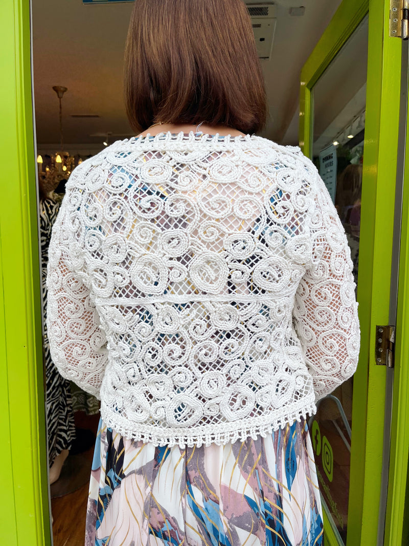 Olivia Crochet Cardi With Gold Buttons - White