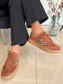 Drilleys "Ninty" Chamoise Trainers - Rust & Leopard Print