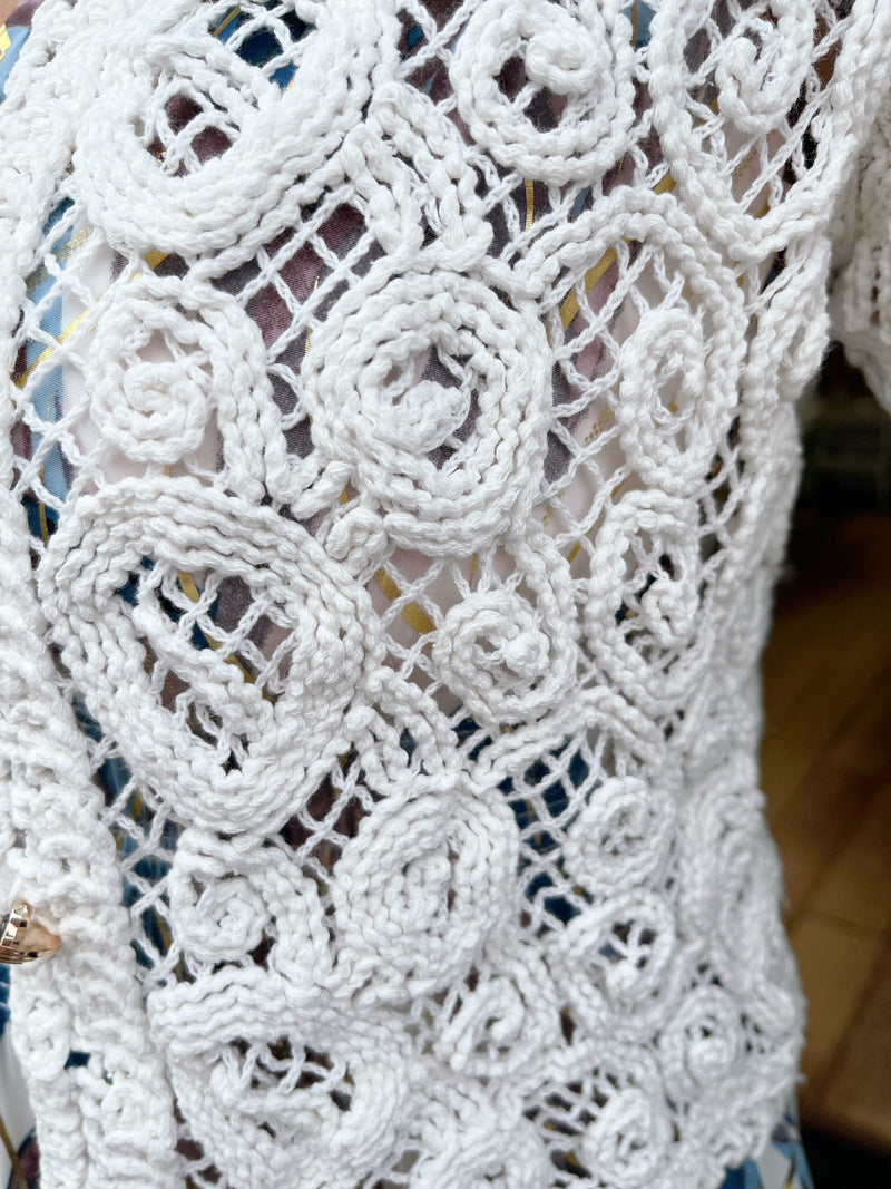 Olivia Crochet Cardi With Gold Buttons - White
