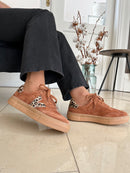 Drilleys "Ninty" Chamoise Trainers - Rust & Leopard Print