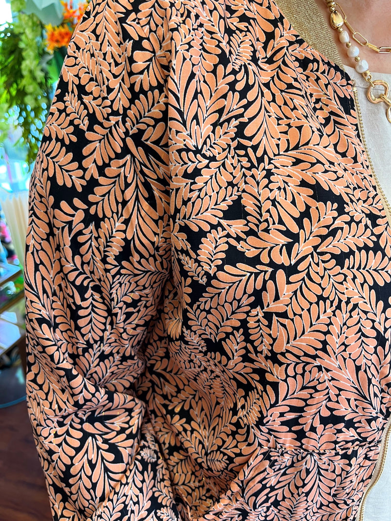 Elena Leaf Printed Bomber Jacket - Peach & Black