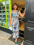 Magic Gold Spiral Printed Maxi Dress - Teal & Mushroom