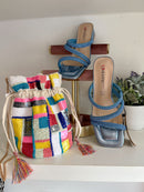 Elsie Sequin & Bead Cotton Pouch Bag - Rainbow