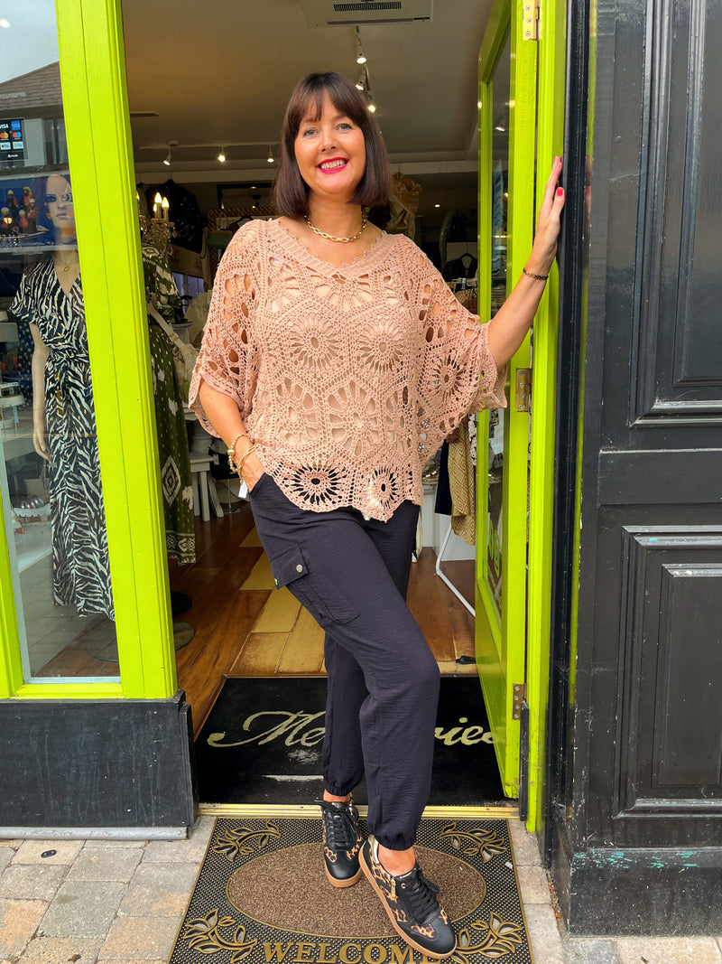 Yael Batwing Crochet Top - Camel