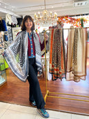 Gwen Silk Blend Scarf - Black, Blue & Grey