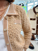 Regan Textured Cardi With Pearl Buttons - Camel