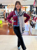 Gwen Silk Blend Scarf - Black, Blue & Grey