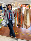 Gwen Silk Blend Scarf - Black, Blue & Grey