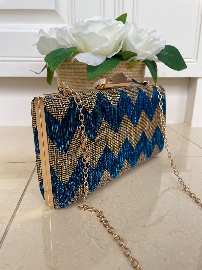 Dice Zigzag Gold Pattern Clutch 16D477 Blue