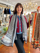 Gwen Silk Blend Scarf - Black, Blue & Grey