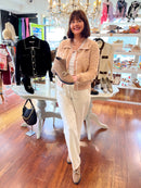 Regan Textured Cardi With Pearl Buttons - Camel