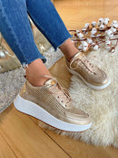 XTI Trainer  -  Gold Woven Wedge Trainer 142882