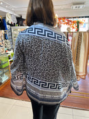 Gwen Silk Blend Scarf - Black, Blue & Grey